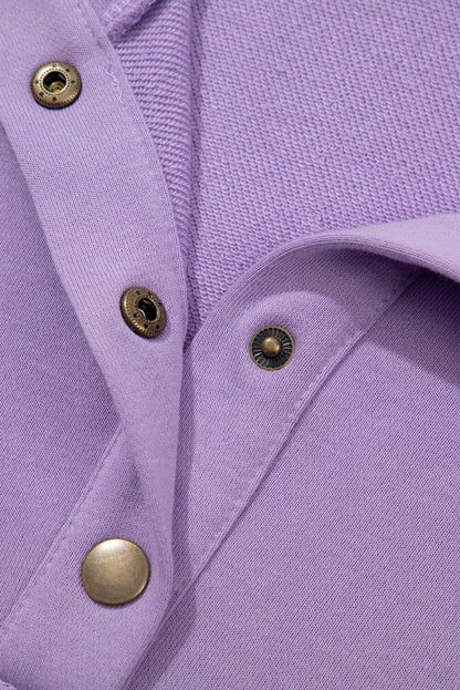 SHEWIN Women Oversized Button Up Sweatshirt Purple Size XL