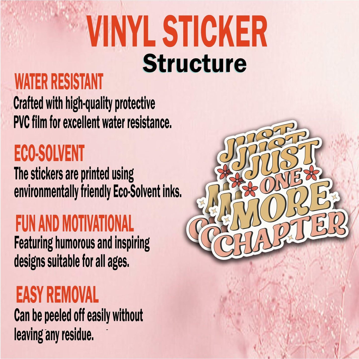 NAAFARI Just One More Chapter Waterproof Vinyl Stickers 3x2.8in 5pcs Multi Color