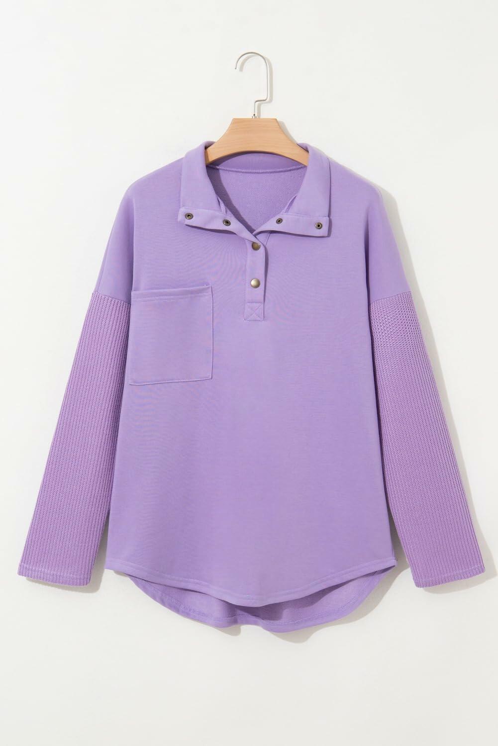 SHEWIN Women Oversized Button Up Sweatshirt Purple Size XL