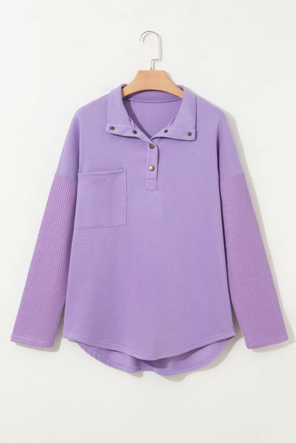 SHEWIN Women Oversized Button Up Sweatshirt Purple Size XL