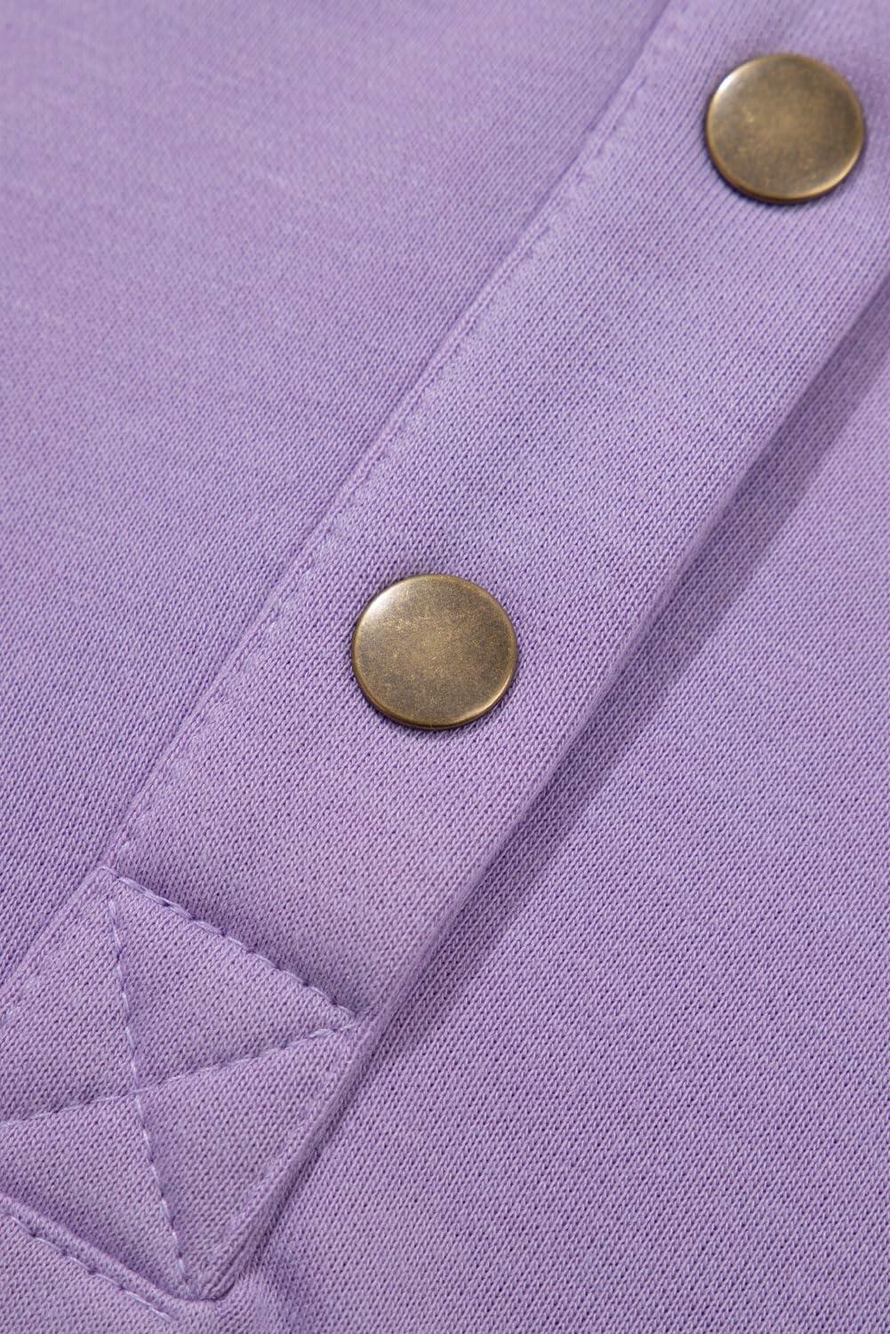 SHEWIN Women Oversized Button Up Sweatshirt Purple Size XL