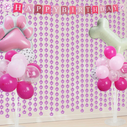 RANERVZ Pink Dog Paw Birthday Decorations Foil Curtain 3.3x6.6ft