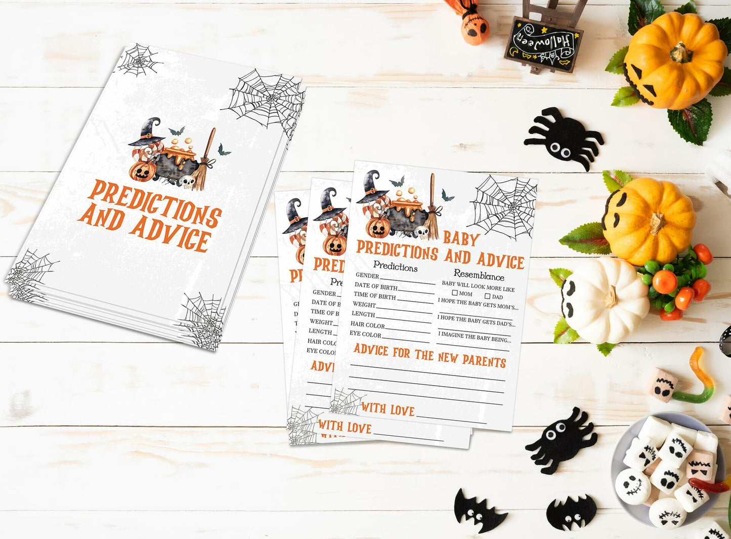 Tuyashua Halloween Baby Shower Prediction Advice Cards Set of 30 Orange Black