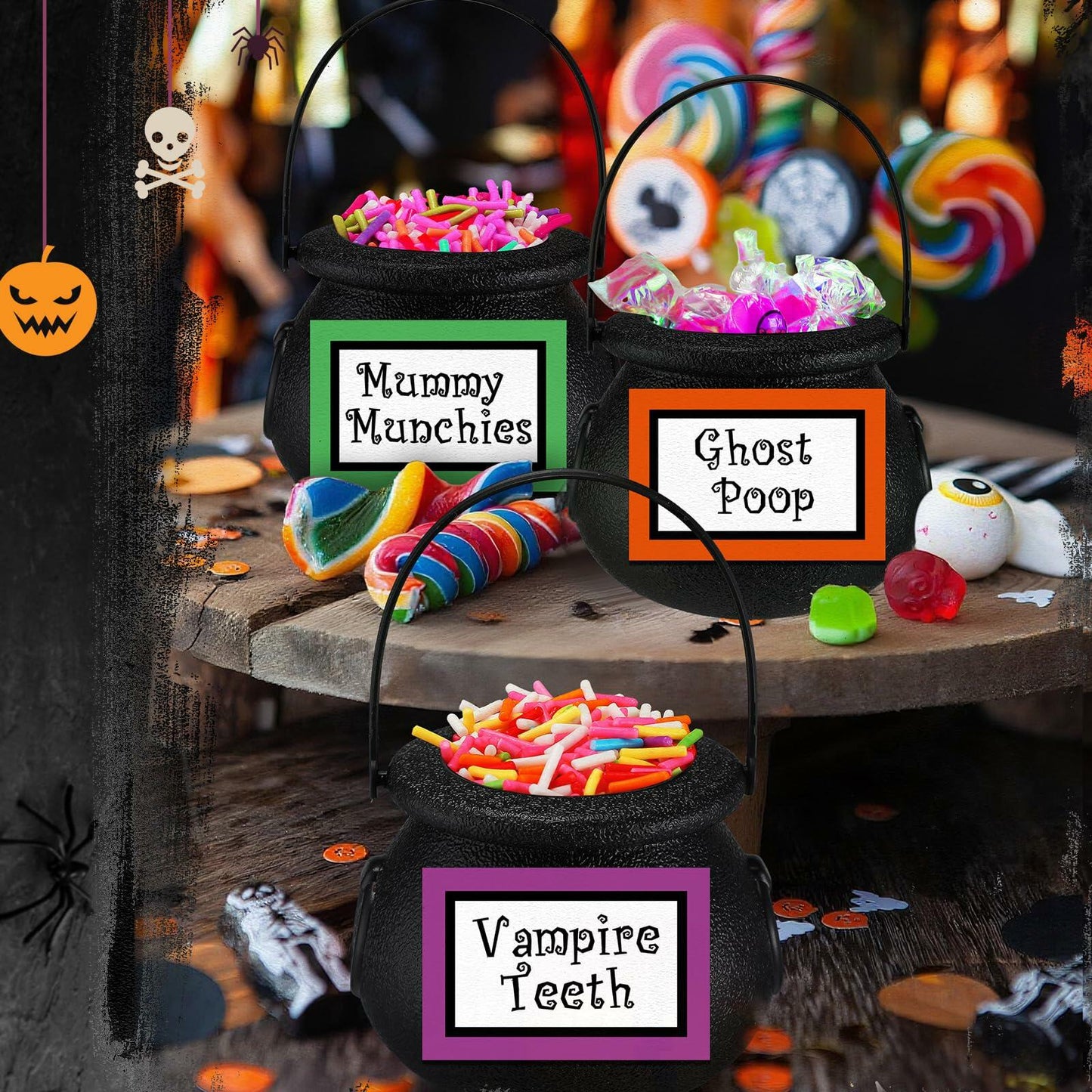 Meanplan Halloween Witch Party Favors Black Mini Cauldrons 2.8" 12pcs