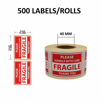hazır etiketler Fragile Stickers 2x3 Inch Permanent Adhesive 500 Labels Roll