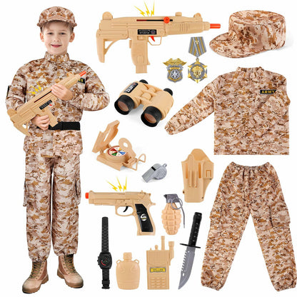 deAO Army Soldier Dress Up Costume Set with Helmet Yellow Size M
