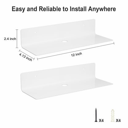RRG 12 Inch Acrylic Floating Shelves 2 Pack Wall Mounted White