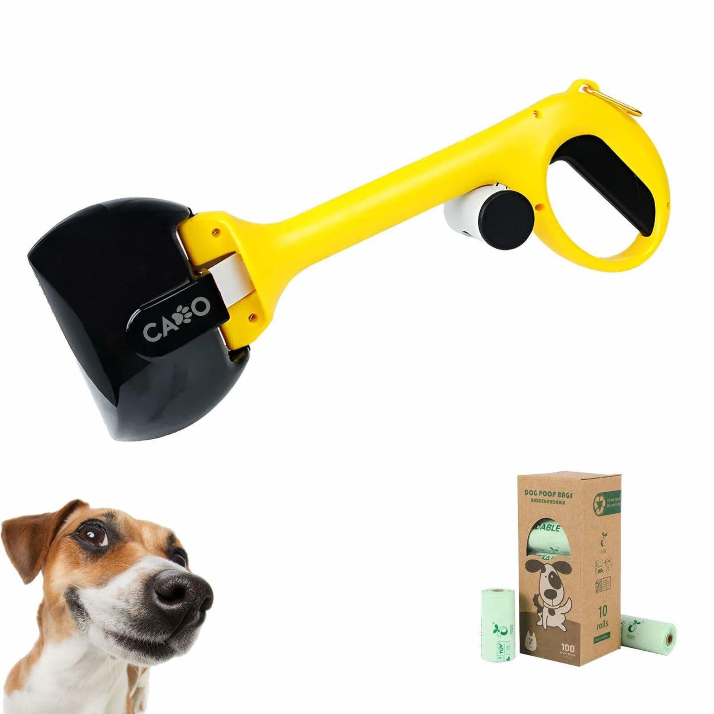 Dog Pooper Scooper Large Yellow/Black with Bag Holder and 5 Bag Rolls