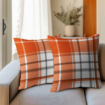 Kcozydecor Fall Pillow Covers 20x20 Orange White Plaid Set of 2 Linen
