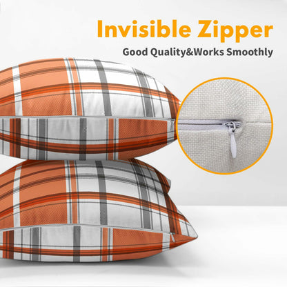 Kcozydecor Fall Pillow Covers 20x20 Orange White Plaid Set of 2 Linen