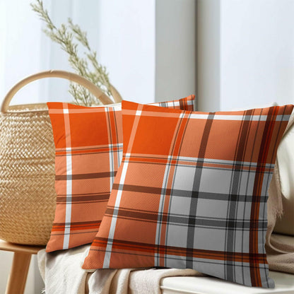 Kcozydecor Fall Pillow Covers 20x20 Orange White Plaid Set of 2 Linen