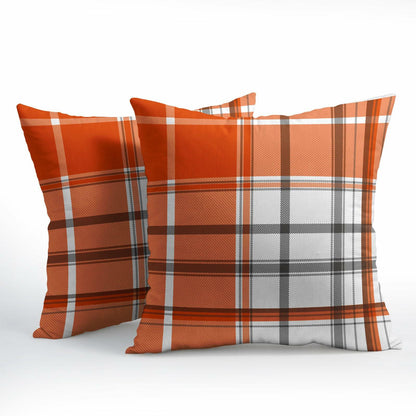 Kcozydecor Fall Pillow Covers 20x20 Orange White Plaid Set of 2 Linen