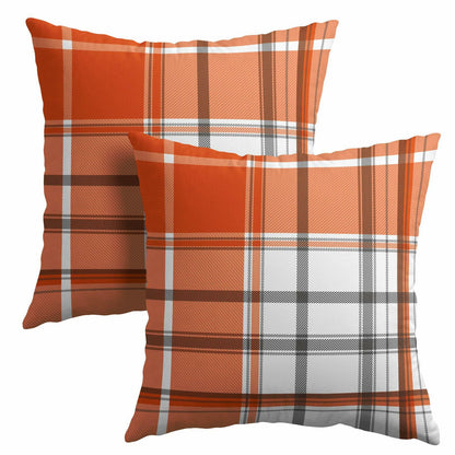 Kcozydecor Fall Pillow Covers 20x20 Orange White Plaid Set of 2 Linen