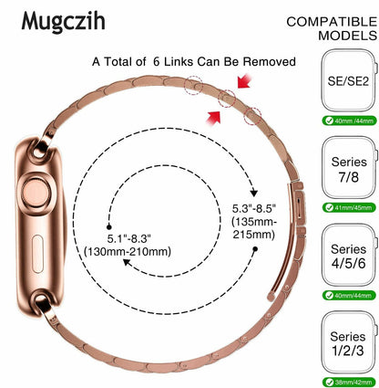 Mugczih Apple Watch Band Stainless Steel Metal Strap Silver Size 42/44/45mm