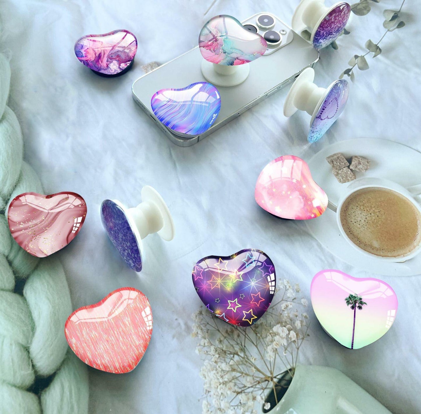 Luhoit Heart Shape Expanding Cell Phone Grip Stand Star Purple Multicolor