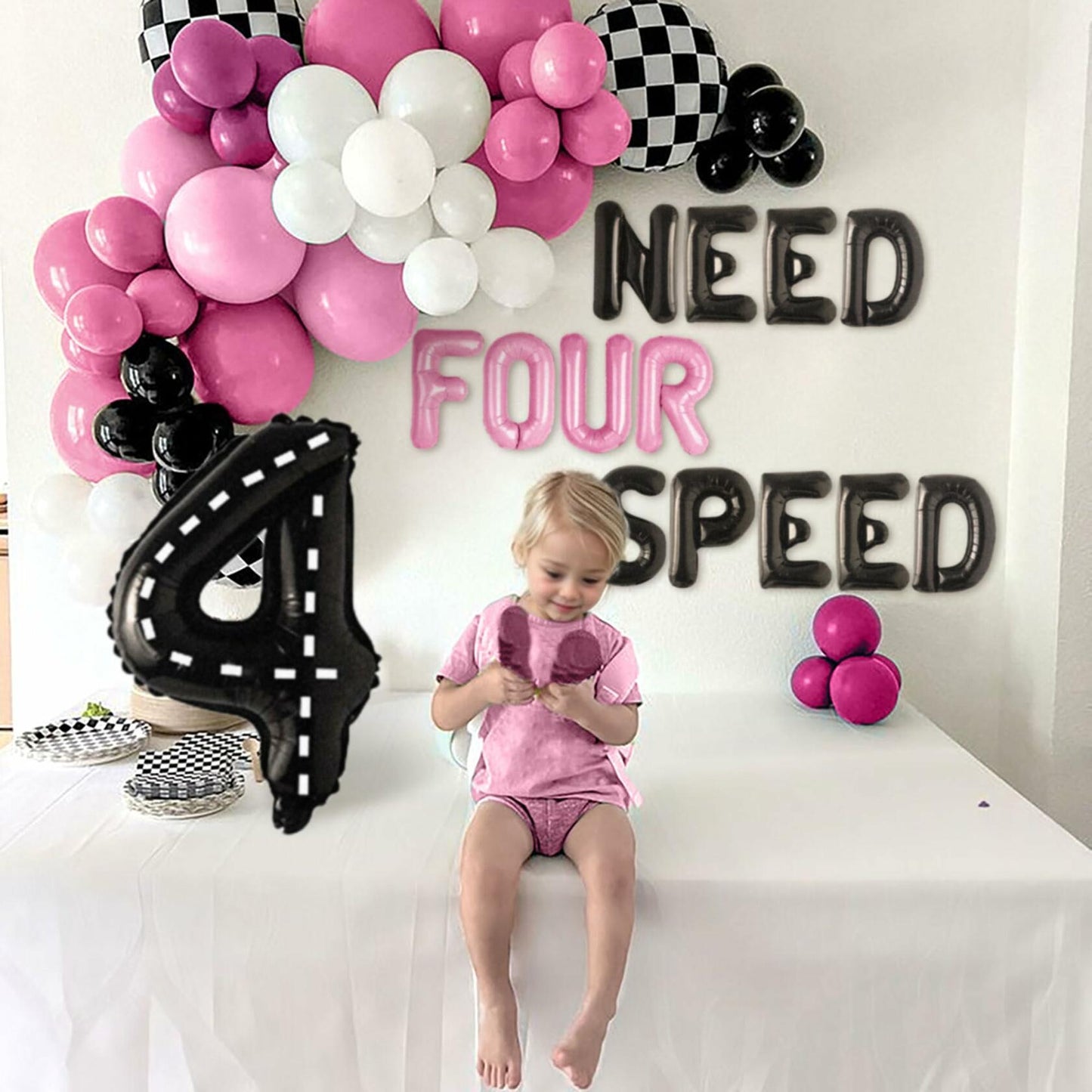 JeVenis Pink Need Four Speed Racing Car Balloons 4th Birthday Party