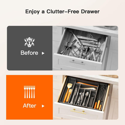 Pipishell Expandable Silverware Drawer Organizer BPA-Free Black 8 Compartments