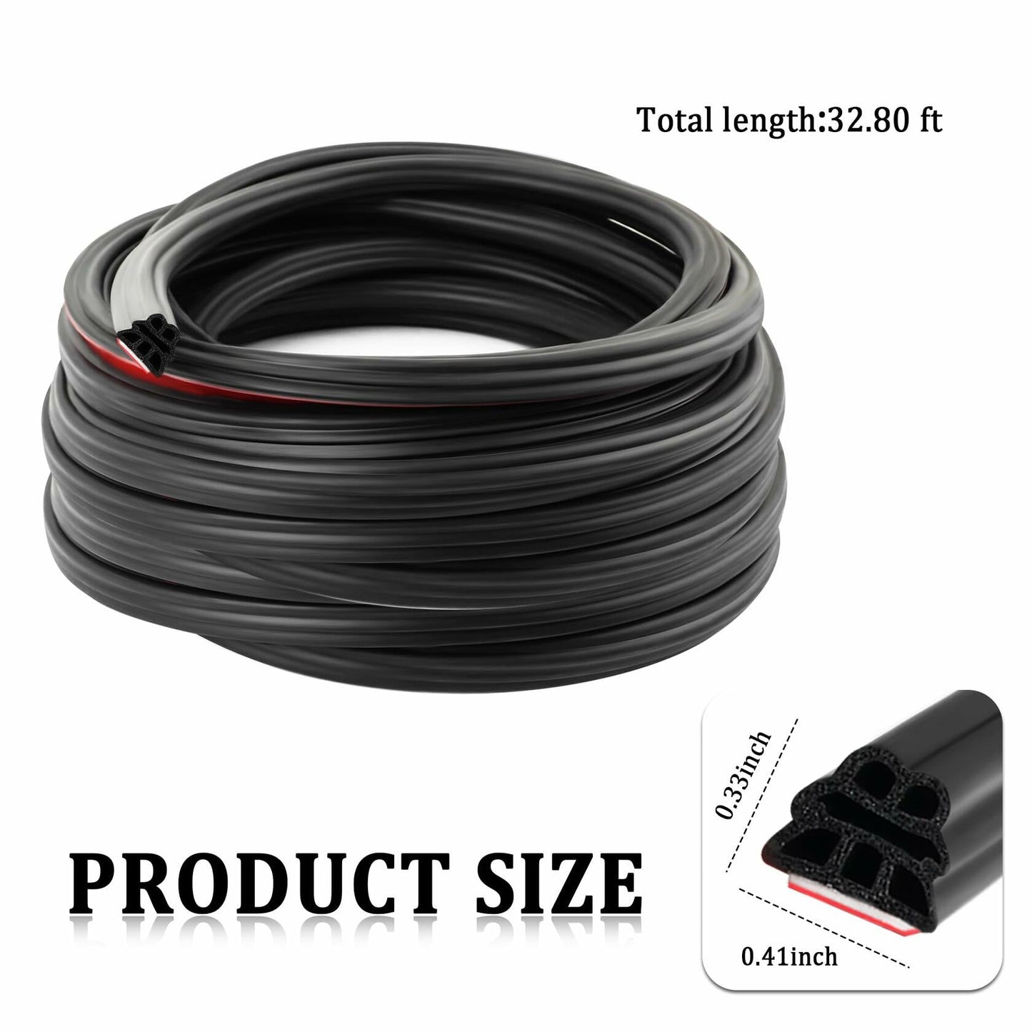 YGDMD 32.8Ft Upgrade Automotive Weather Stripping Thickened Rubber Self-Adhesive