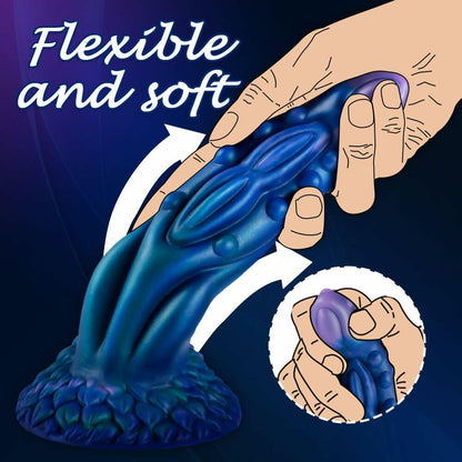 JJYUYUE 8.7in Dragon Silicone Dildo Huge Anal Suction Cup Adult Toy Blue