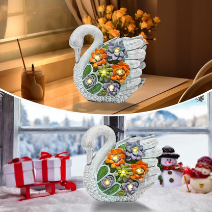 ENOU Solar Garden Swan Statue Outdoor Patio Yard Decor White Metal
