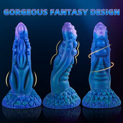 JJYUYUE 8.7in Dragon Silicone Dildo Huge Anal Suction Cup Adult Toy Blue