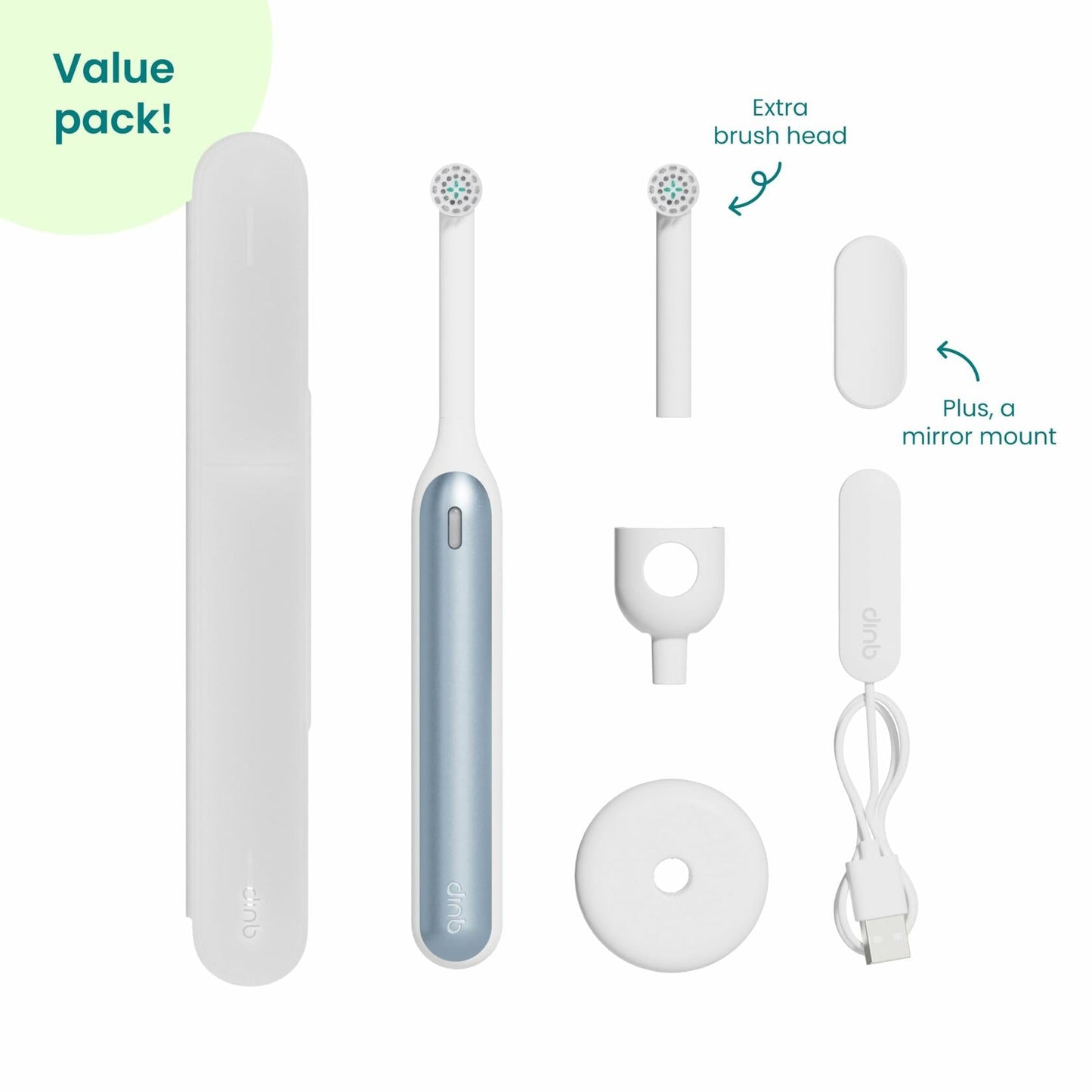 QuipRev 360 Oscillating Rechargeable Electric Toothbrush Soft Bristles Blue Mist