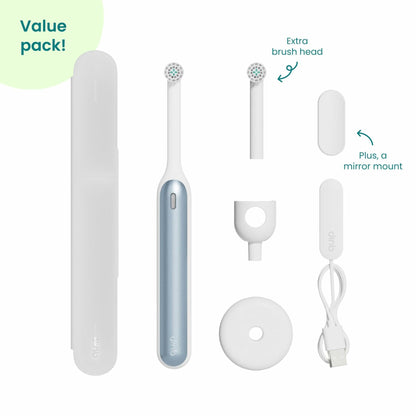 QuipRev 360 Oscillating Rechargeable Electric Toothbrush Soft Bristles Blue Mist
