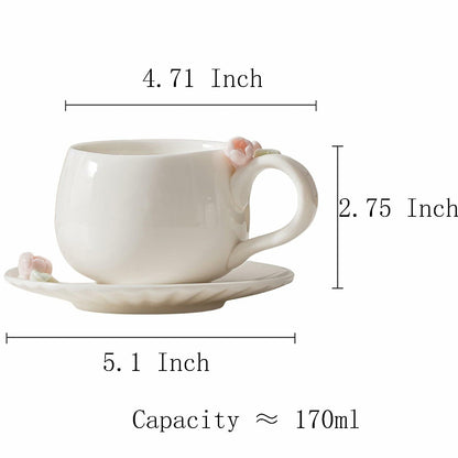 ARGUMENTATION Creative Kawaii Cherry Ceramic Coffee Mug 10oz White with Coaster