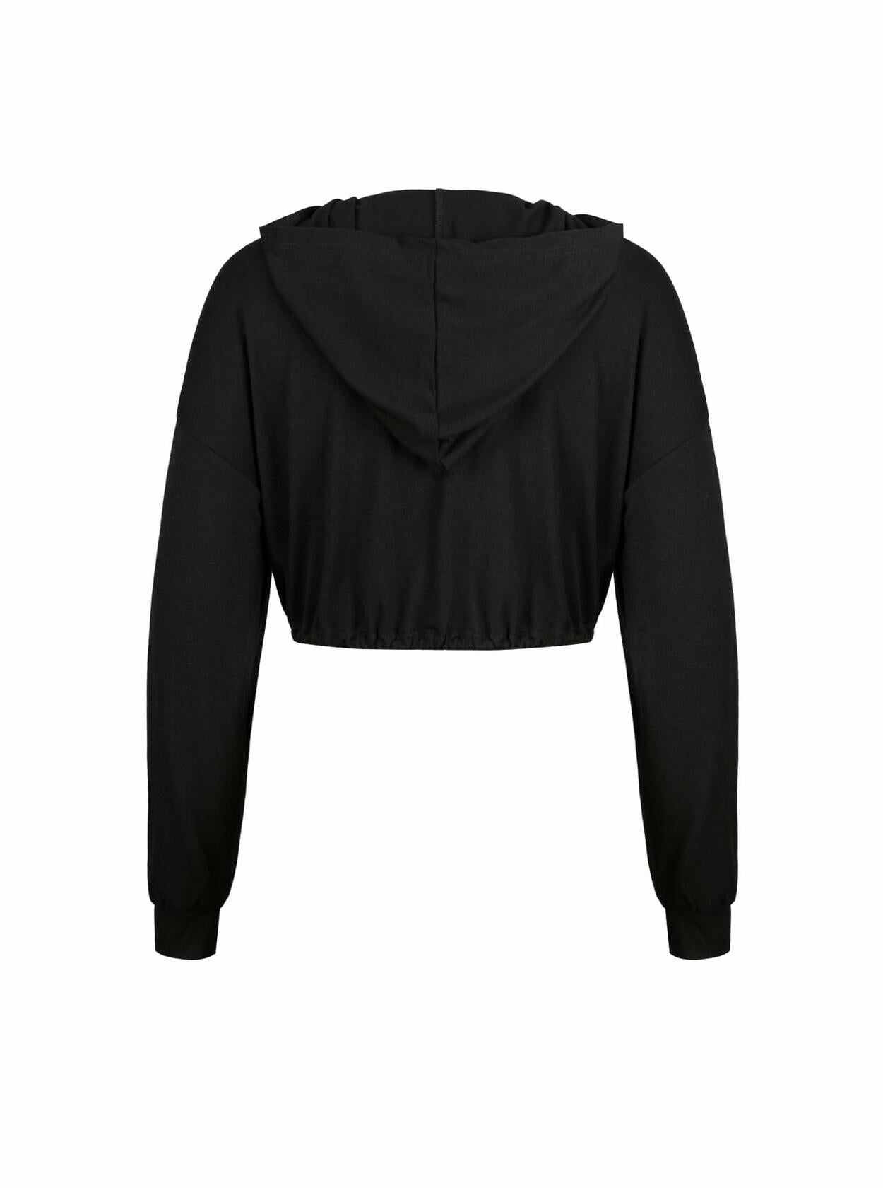 LovelyWholesale Womens Cropped Hoodie Long Sleeve Workout Top Black XL