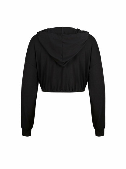 LovelyWholesale Womens Cropped Hoodie Long Sleeve Workout Top Black XL