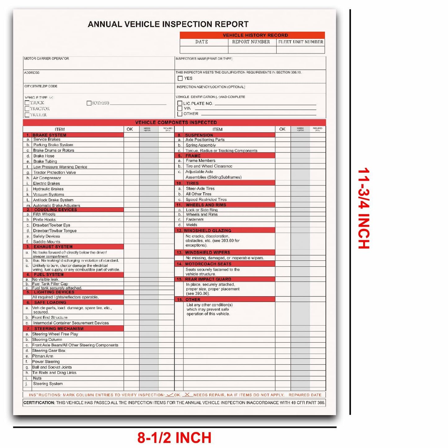KIKIGO DOT Inspection Forms Annual Vehicle Report 2-Ply 3-Ply Carbonless 15 Pack