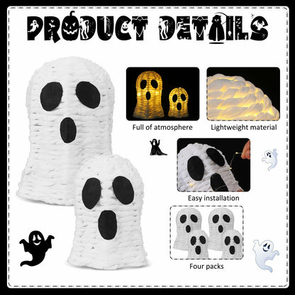 Soulchen Halloween Rattan Ghosts Decor 9.4" & 5.9" Light Up White 2 Pcs