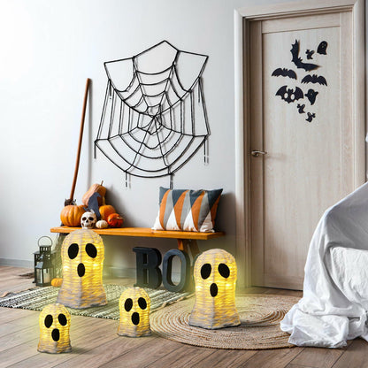 Soulchen Halloween Rattan Ghosts Decor 9.4" & 5.9" Light Up White 2 Pcs