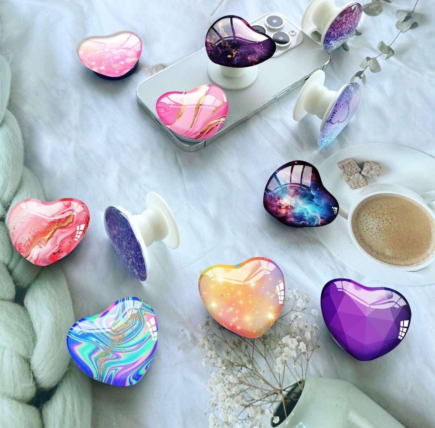 Luhoit Expanding Heart Shape Glass Phone Grip Finger Holder Purple Blue