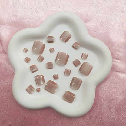 YOJIATOP Cat Eye Press On Toenails 24pcs Light Brown Square Plastic