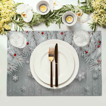 Giwawa Winter Snowflakes Placemats Set of 4 12x18 Silver Red Linen
