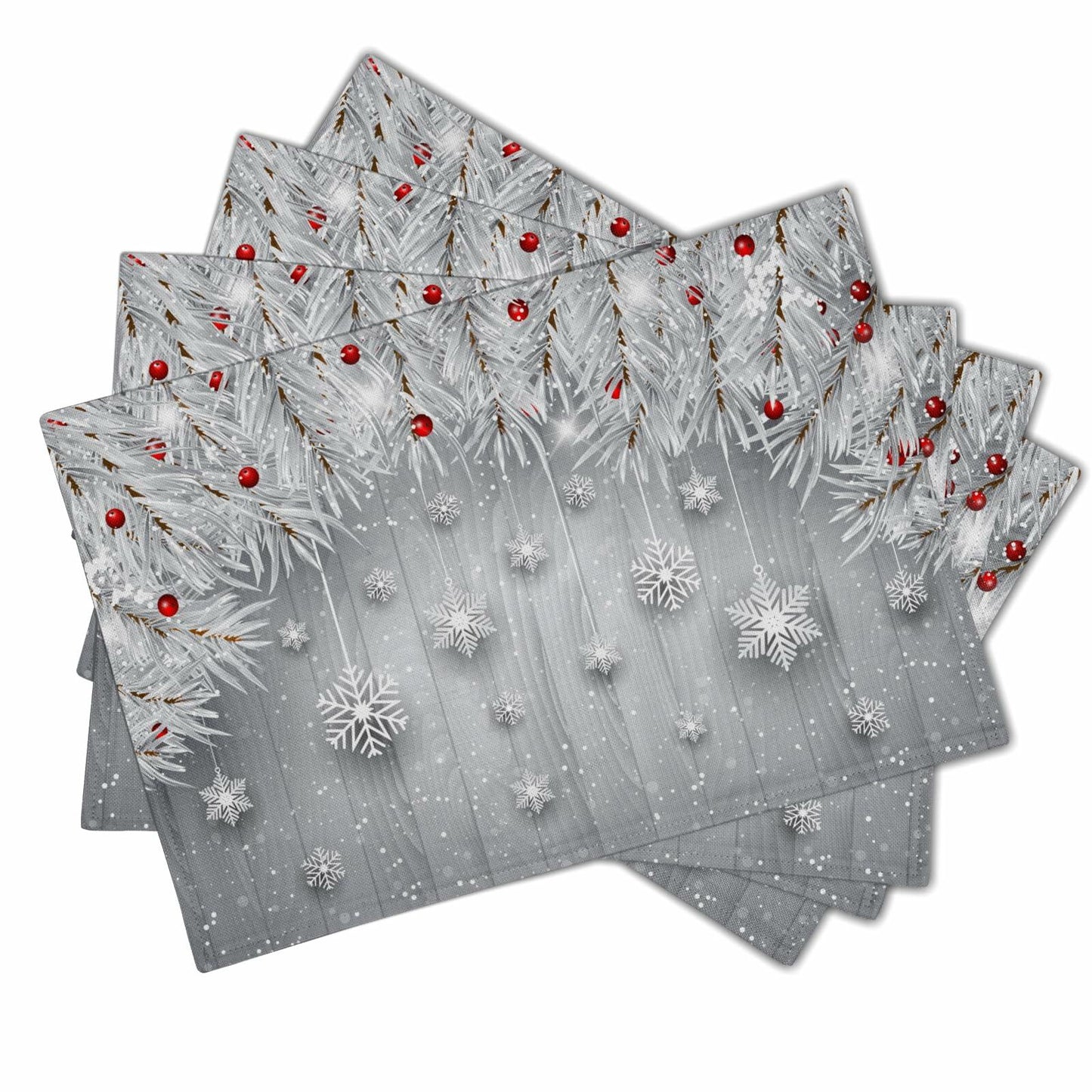 Giwawa Winter Snowflakes Placemats Set of 4 12x18 Silver Red Linen