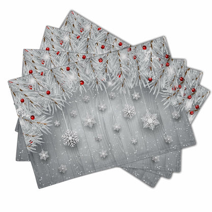 Giwawa Winter Snowflakes Placemats Set of 4 12x18 Silver Red Linen