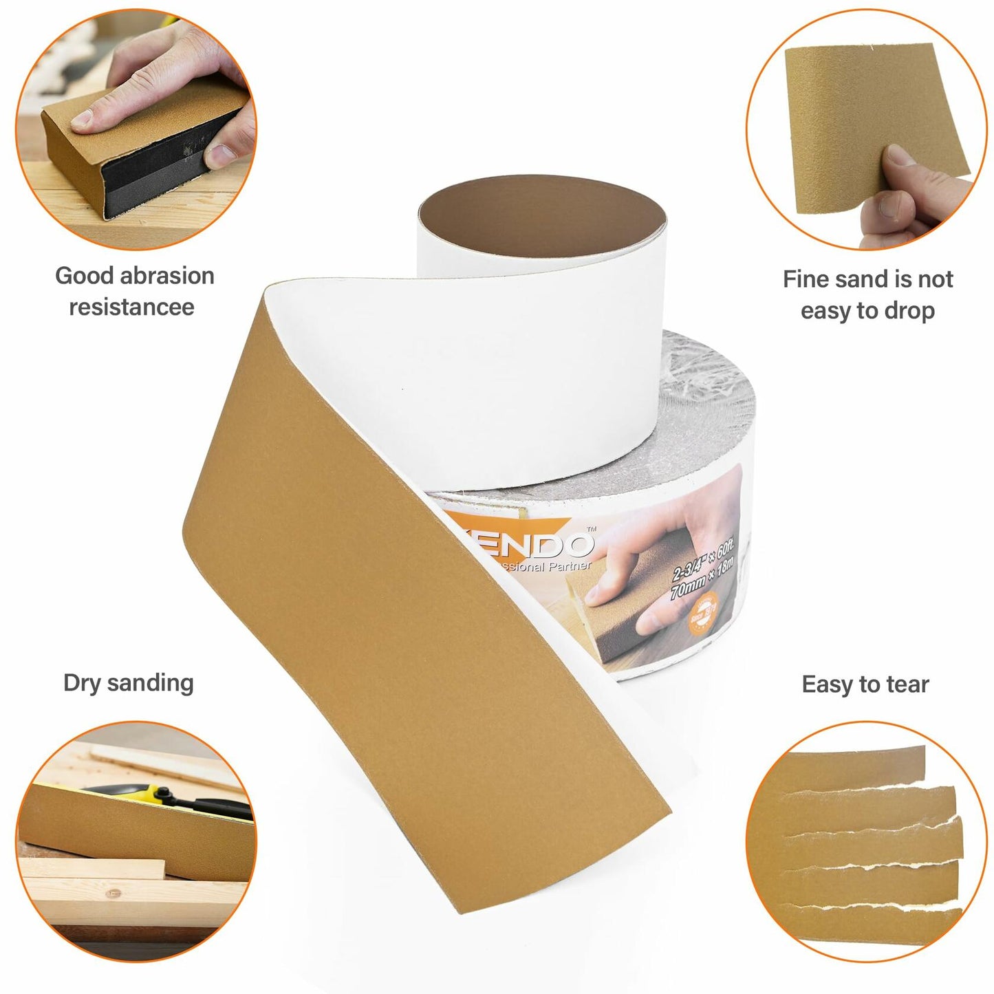 Kendo 80 Grit Longboard Sandpaper 2-3/4" Wide Gold Zirconia Alumina 20 Yard