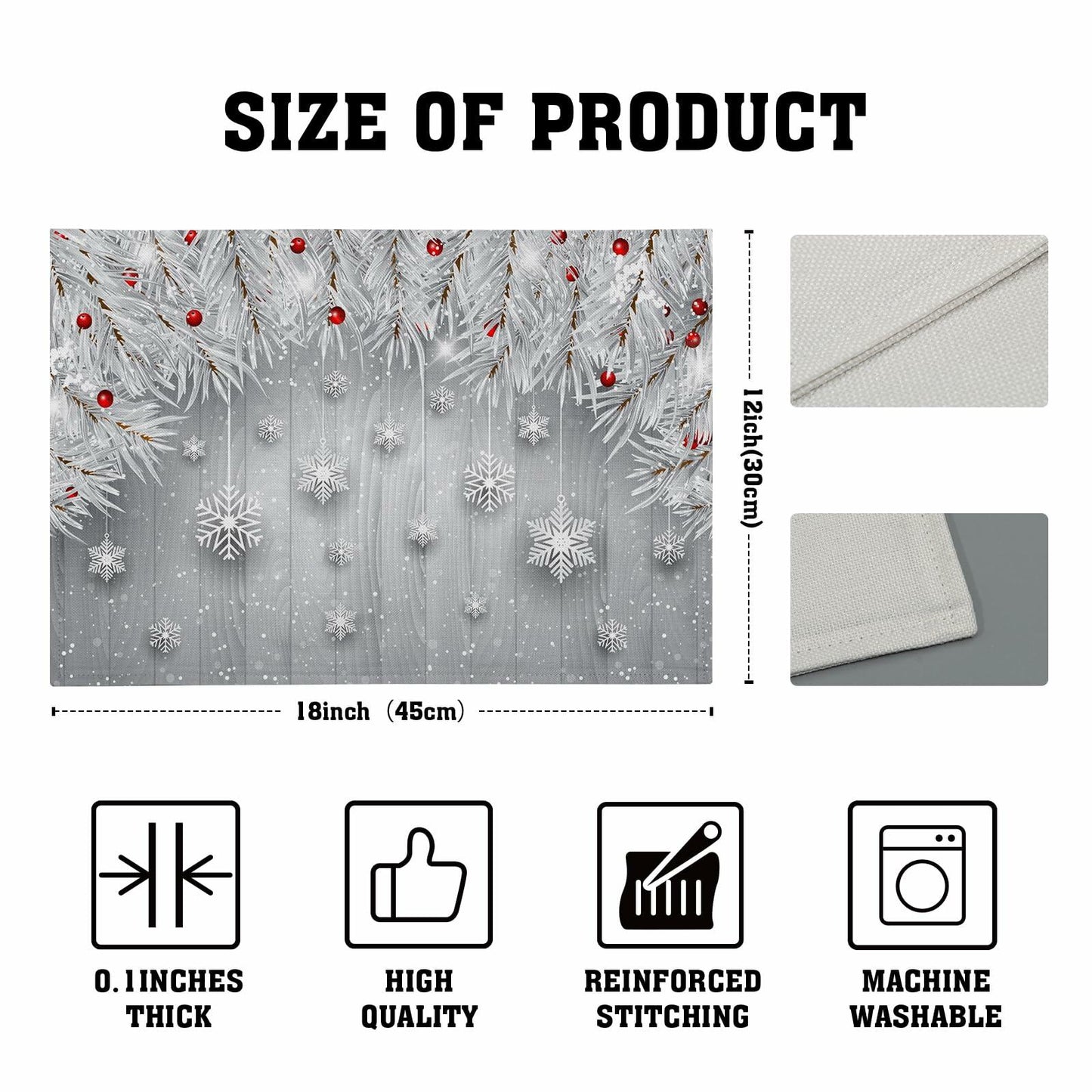 Giwawa Winter Snowflakes Placemats Set of 4 12x18 Silver Red Linen