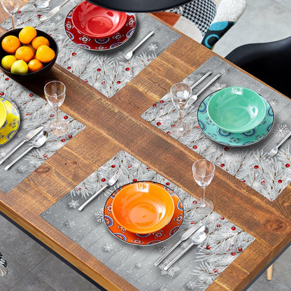 Giwawa Winter Snowflakes Placemats Set of 4 12x18 Silver Red Linen