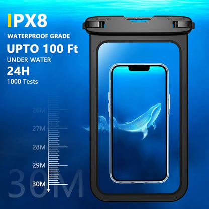 Temdan 2 Pcs Waterproof Phone Pouch IPX8 Up to 10" Large Black with Lanyard