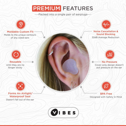 Vibes Silicone Ear Plugs Waterproof Moldable Gel Noise Blocking 6 Pairs