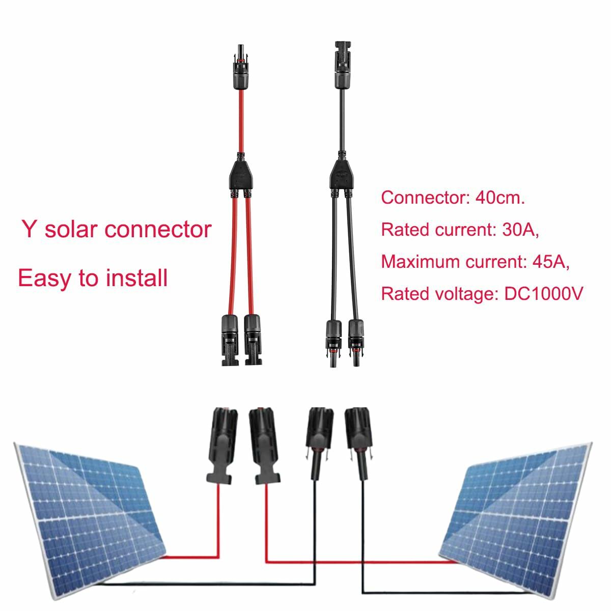 Daohaodeli Solar Connectors 30A 12AWG 1-to-4 Y Branch Adapter Cable Pair