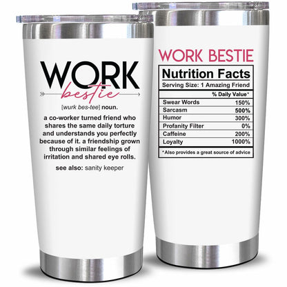NewEleven 20 Oz Stainless Steel Tumbler Work Bestie White Coworker Gift