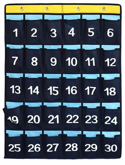 ANIZER Numbered Pocket Chart Over Door Classroom Organizer Blue 30 Pockets