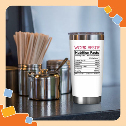 NewEleven 20 Oz Stainless Steel Tumbler Work Bestie White Coworker Gift