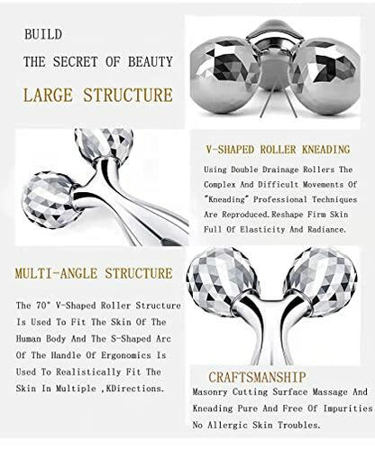 Rikss 3D Roller Face Massager Jade Skin Tightening Lifting Tool Silver