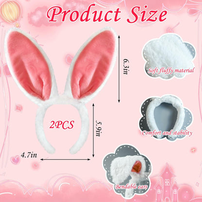 IGMaryBox 2PCS Bunny Ears Headband Plush Hairbands Pink 1 count