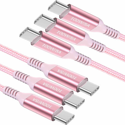 Awnuwuy USB C to USB C Cable 100W Fast Charging Pink 6.6ft 3-Pack